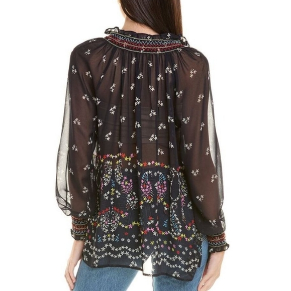 Cabi Enjoy Blouse Floral Sheer Medium Navy Floral - Picture 2 of 10